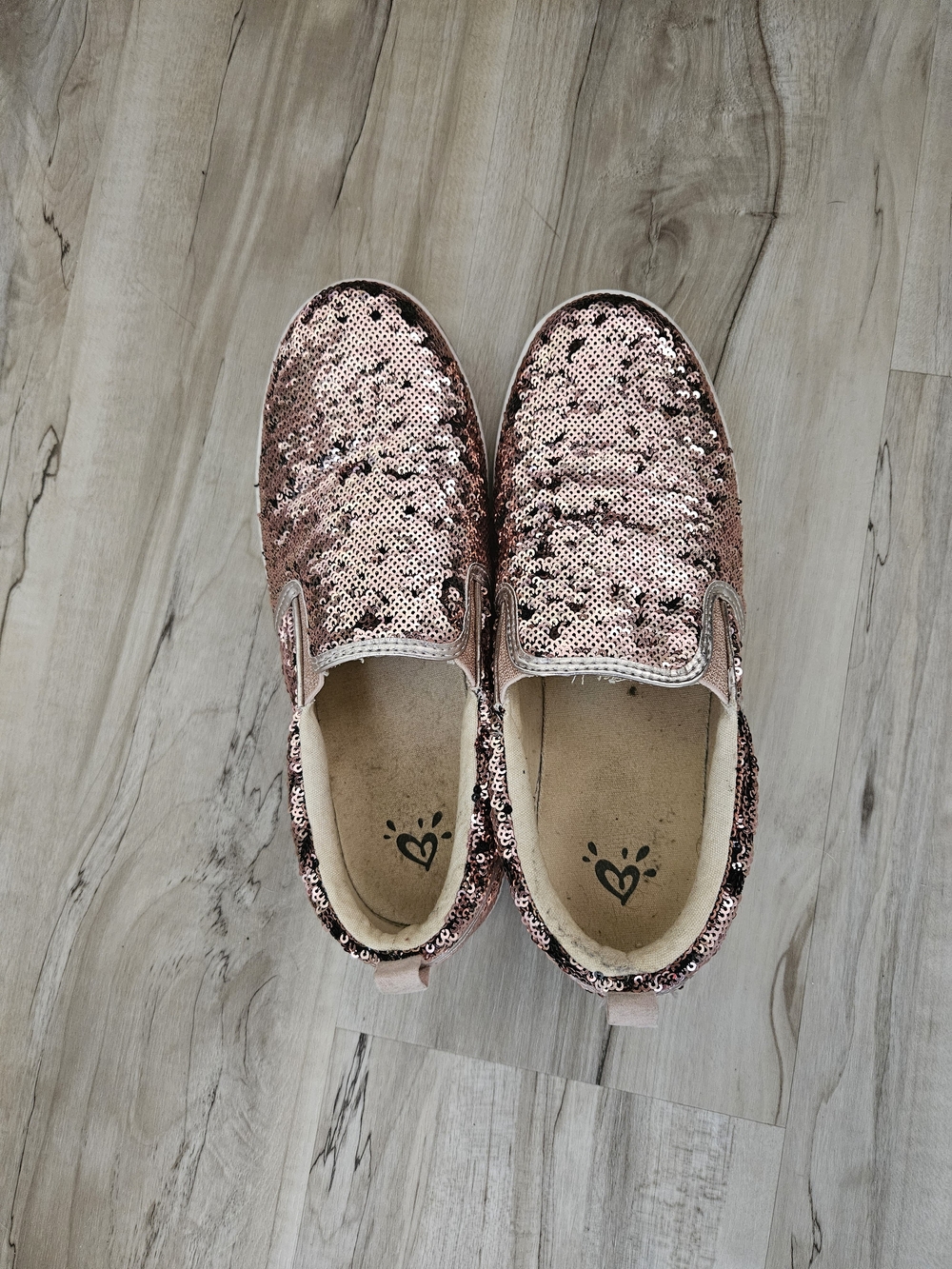 Justice Rose Gold Pink Sequin Slip On Sneakers Women's Size 8